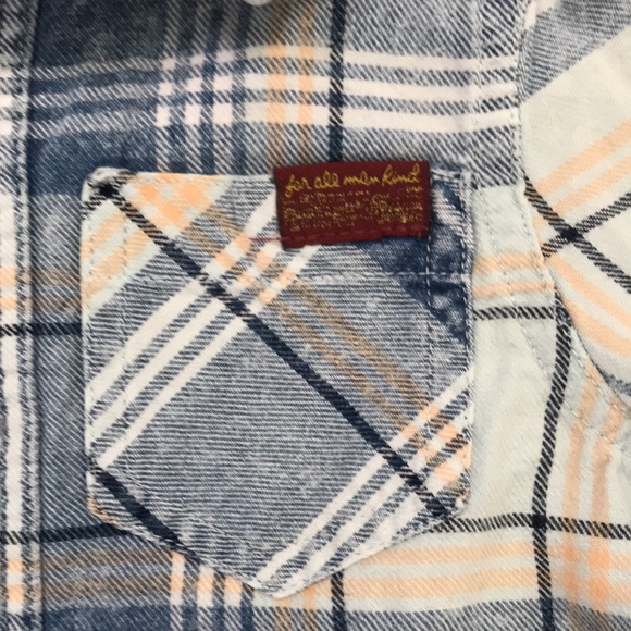 7 for all mankind Size 4 Flannel Button Up Shirt Plaid Blue - Picture 3 of 6
